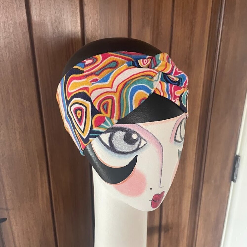 Homemade Twisted Cotton Headband with Retro Abstract Swirl Pattern - One Size